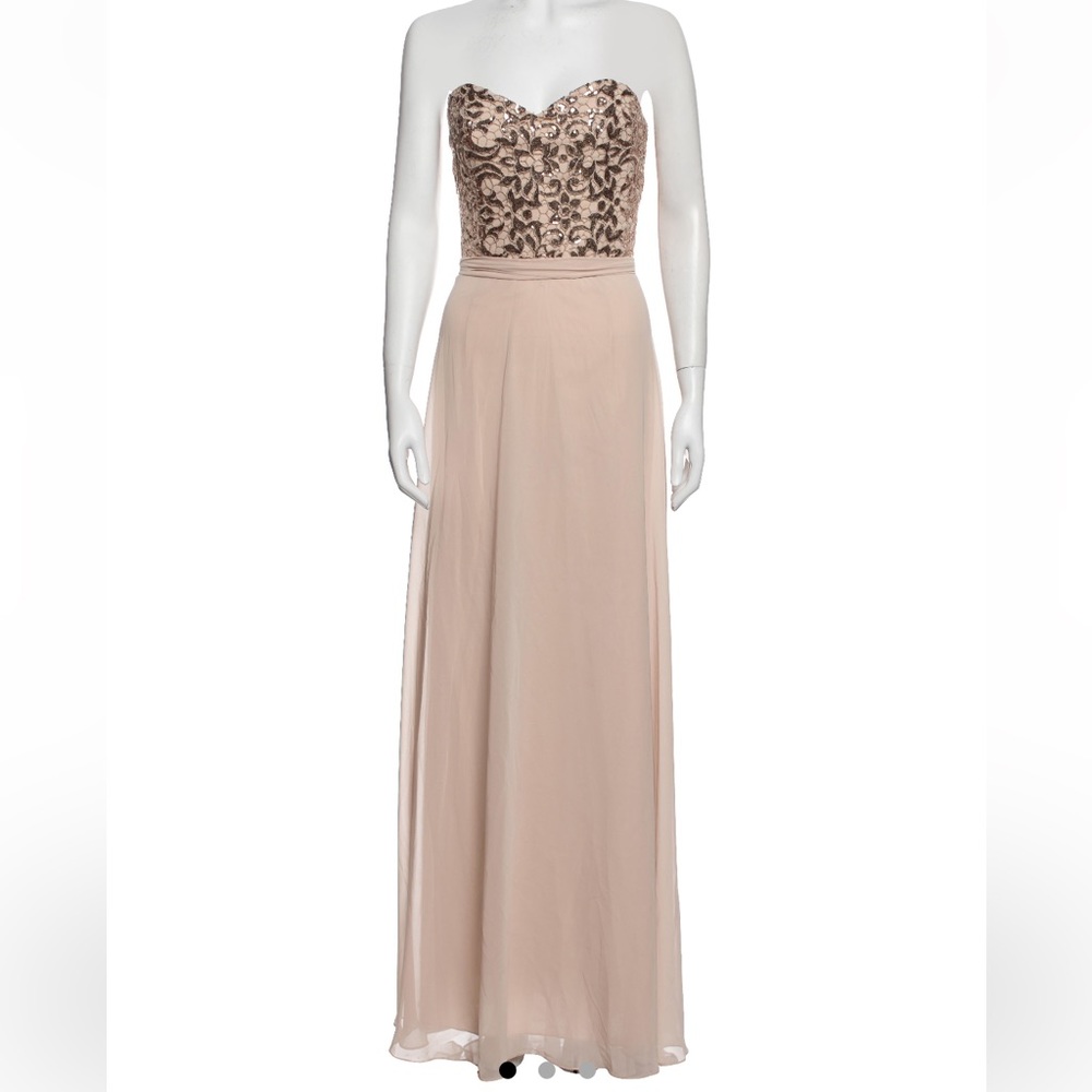 Amsale Floor Length Champagne/Gold Dress (Perfect for a Bridesmaid!)
